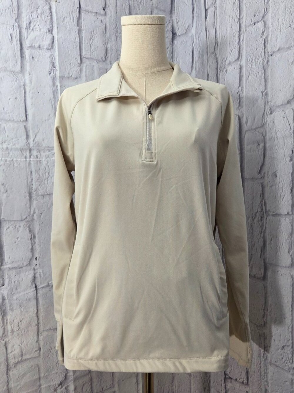 Mono B Small Cream 1/4 Zip Quilted Puff Back Longsleeve Pullover Jacket